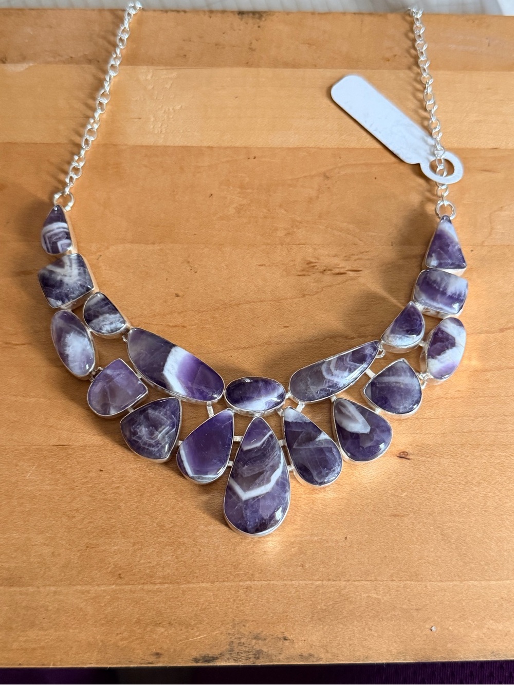 Fabulous Chevron Amethyst Statement Necklace - 925 Plated/Stamped